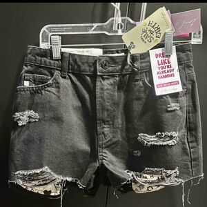 Tailor Vintage Basic Raw denim shorts,distressed 5 pocket,zip front,sustainable